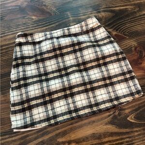 SHEIN Brown and White Plaid A-Line Moni Skirt